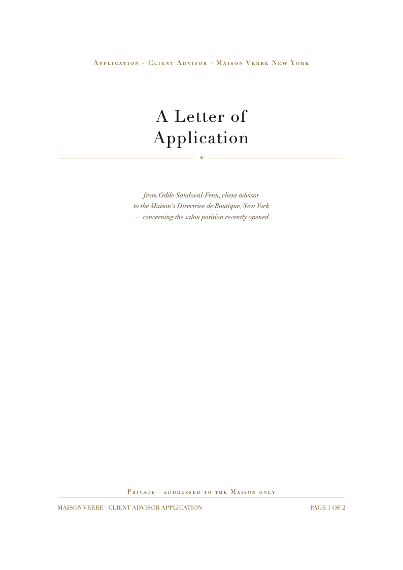 Luxury premium application letter